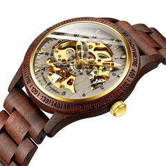 Sandalwood Skeleton Mechanical Watch