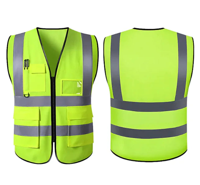 Reflective Safety Vest – Multi-Pocket Zipper Design for Construction & Roadwork