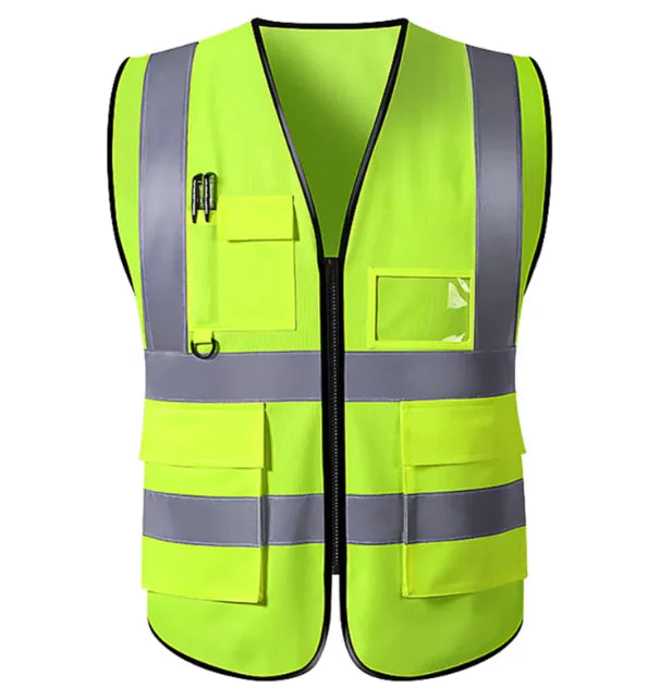 Reflective Safety Vest – Multi-Pocket Zipper Design for Construction & Roadwork